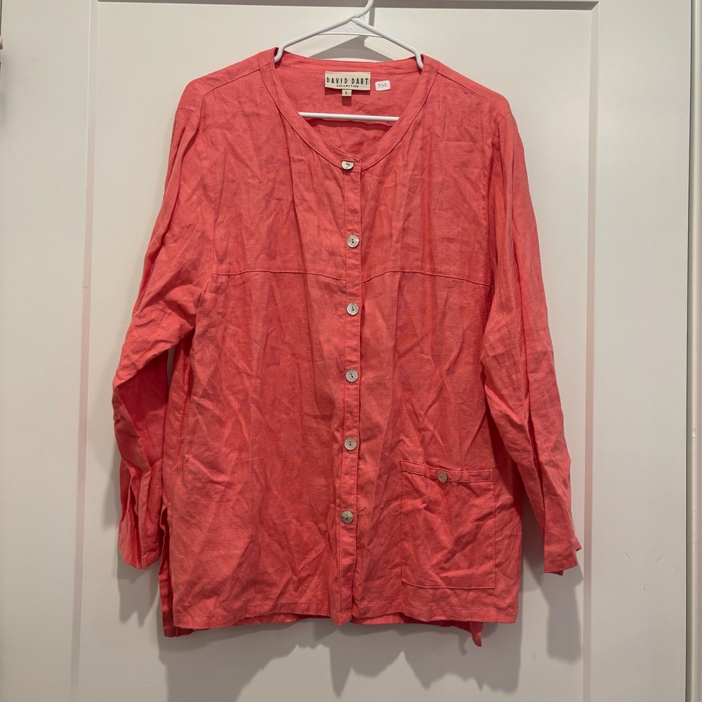 David Dart Collection Coral Pink Linen Button Front Blouse Top‎ Womens Large
